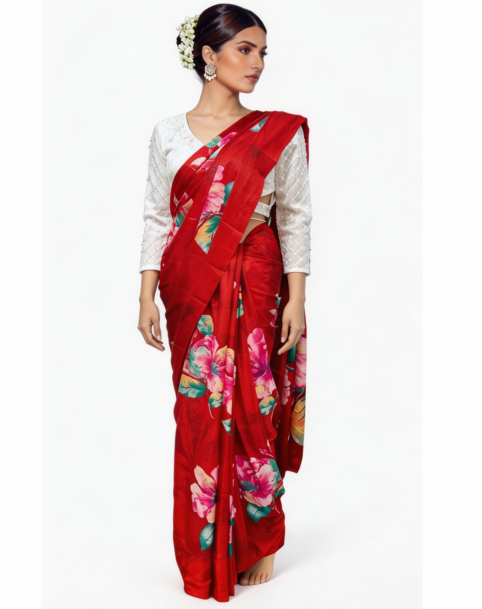 Teej Special Saree Floral-Red